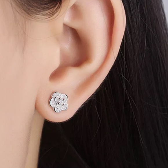 Sterling Silver Flower Stud Earrings - Picture 4 of 4